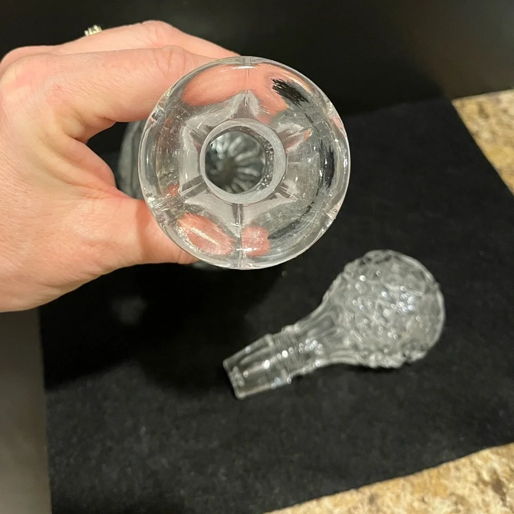 Vintage Cut Crystal Decanter with Stopper Etched Floral Design